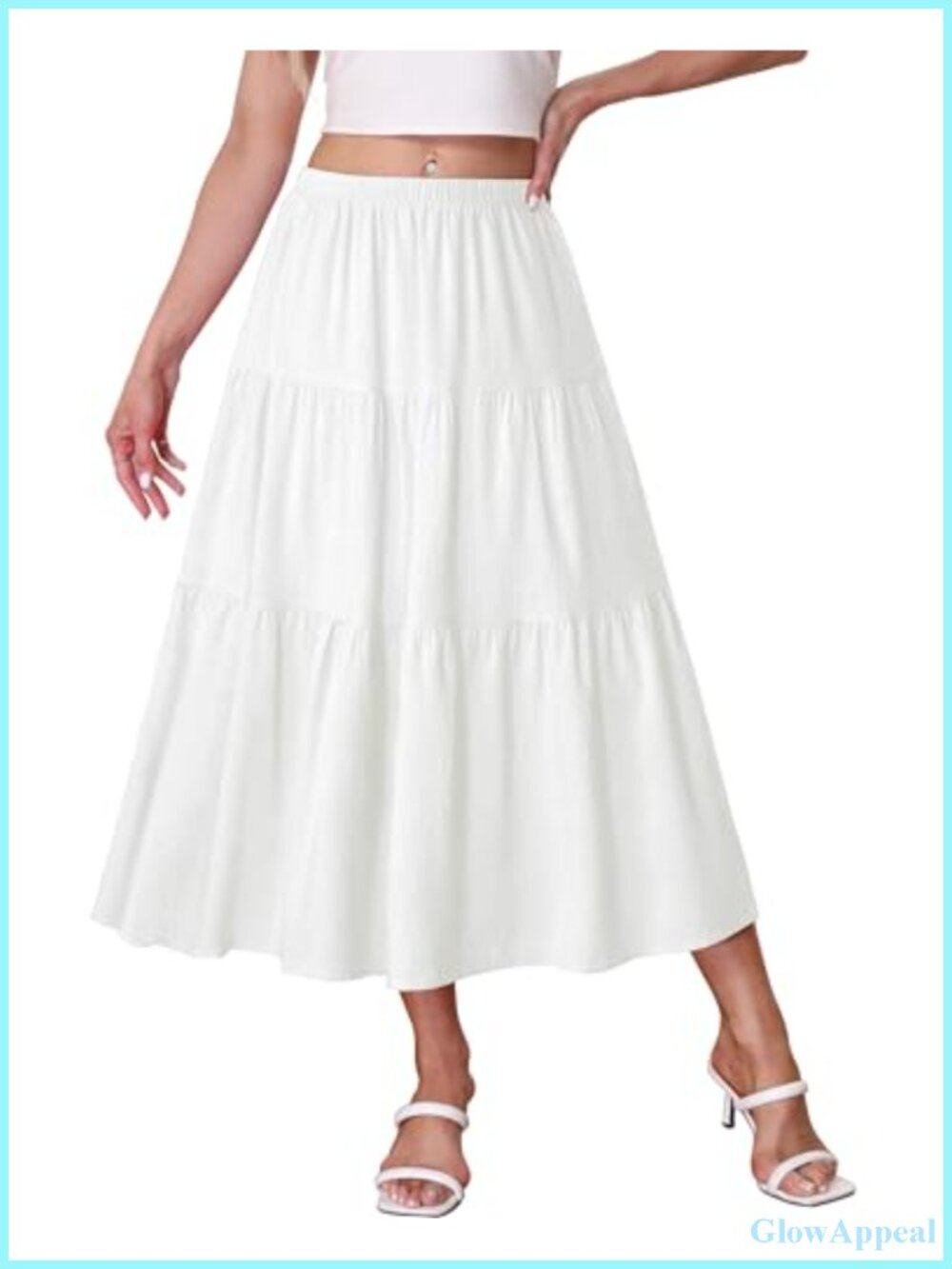 Women's Boho Midi Skirt A-Line Flowy High Waisted Cotton Blend